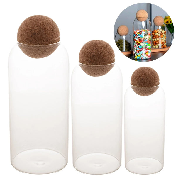 Kit 3 Potes de Vidro Borossilicato com Tampa Rolha (PROMOÇÃO)